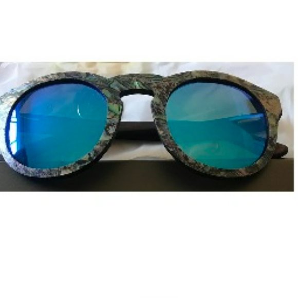 Wood Frame Abalone Seashell Sunglasses Blue Lens Abalone Seashell Sunglasses: Zebra Wood With Blue Polarized  main image 2